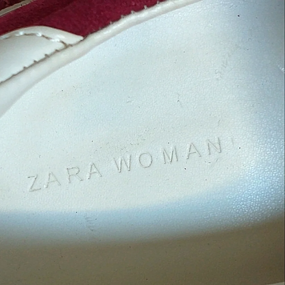 Excellent Used Condition Pair of Zara Woman Genuine Suede Burgundy Sneakers Sz38